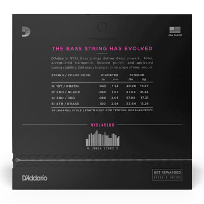 D'Addario NYXL45100 NYXL 45-100 Regular Light Long Scale Bass Strings image 2
