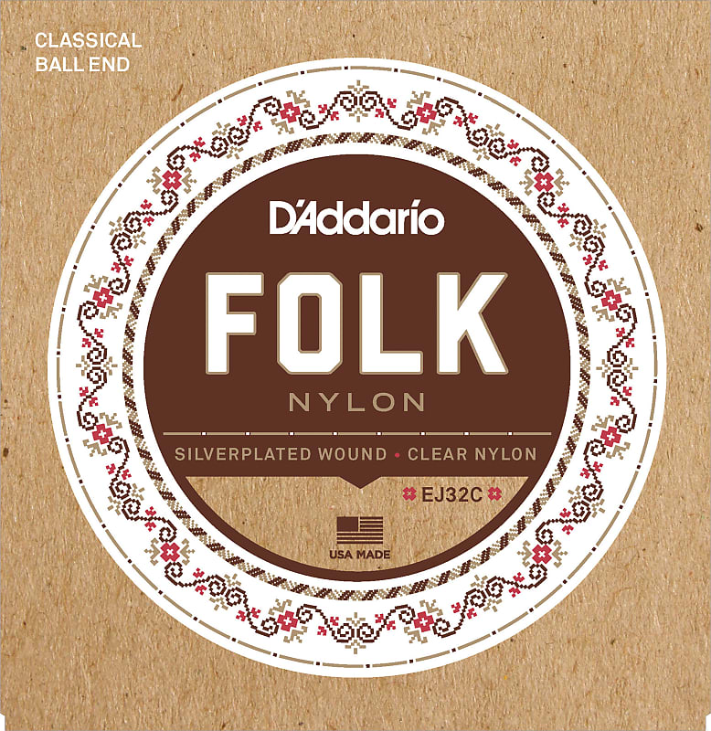 D'Addario EJ32C Folk Nylon Guitar Strings, Ball End, Silver Wound/Clear Nylon T image 1