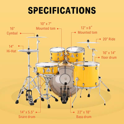 Donner Drum Set Adult with Practice Mute Pad,5-Piece 22 inch Full Size Acoustic Drum Kit image 7