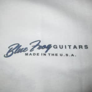 Blue Frog Custom Guitars Made in the USA  T-shirt  White / Blue and Grey/Blue image 4