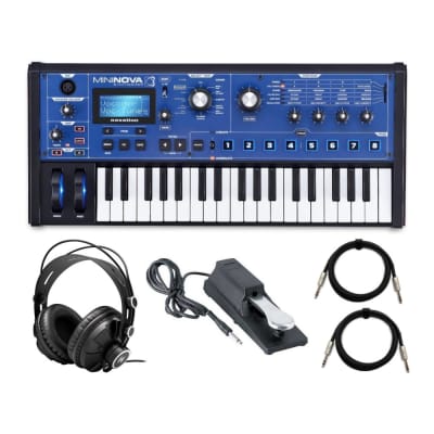 Novation MiniNova Synthesizer Bundle with Headphones, Sustain Pedal and TRS Cable (2-Pack, 6-Feet)