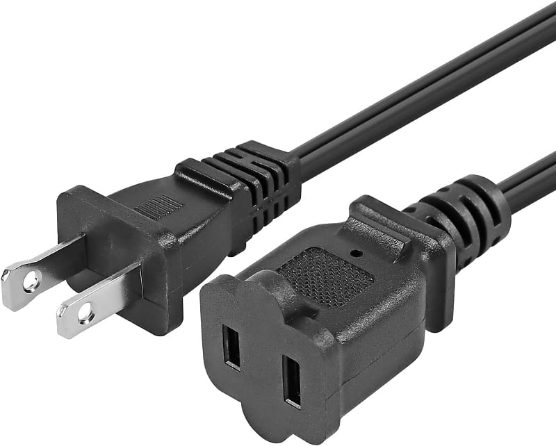 5Core Power Cord Cable 2-Prong Male-Female Extension AC 2-Prong Male-Female  Power Cable 12 Foot EXC BLK 12FT 20PCS