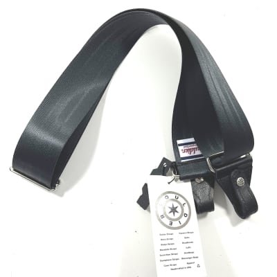 Souldier Banjo Strap Leather Ends Handmade Black Seatbelt Fabric image 2