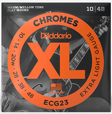 D'Addario ECG23 Chromes Flat Wound Electric Guitar Strings, Extra Light, 10-48 image 1