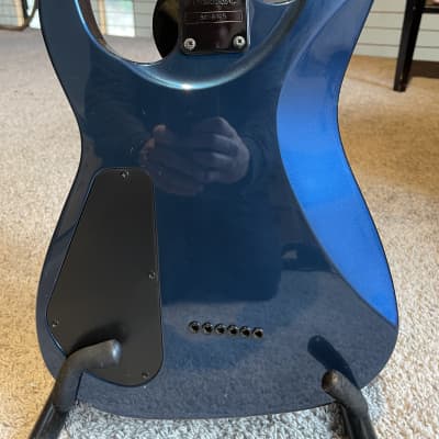 90s MIJ blue Jackson DK27 Baritone electric guitar w/ SD JB Jazz, locking tuners, TSA hard case image 5
