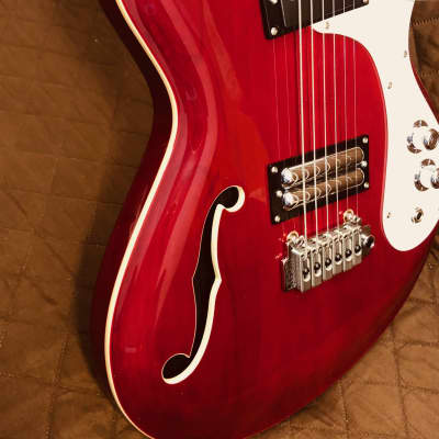 Danelectro 66BT-TRRED Semi-Hollow Double Cutaway Offset Horn Shape Baritone 6-String Electric Guitar image 6