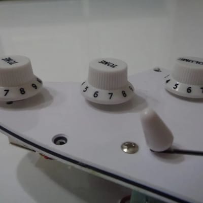Handmade prewired HSH neodymium Strat pickguard with HB split switch TR BL and mid PU cutoff switch. image 5
