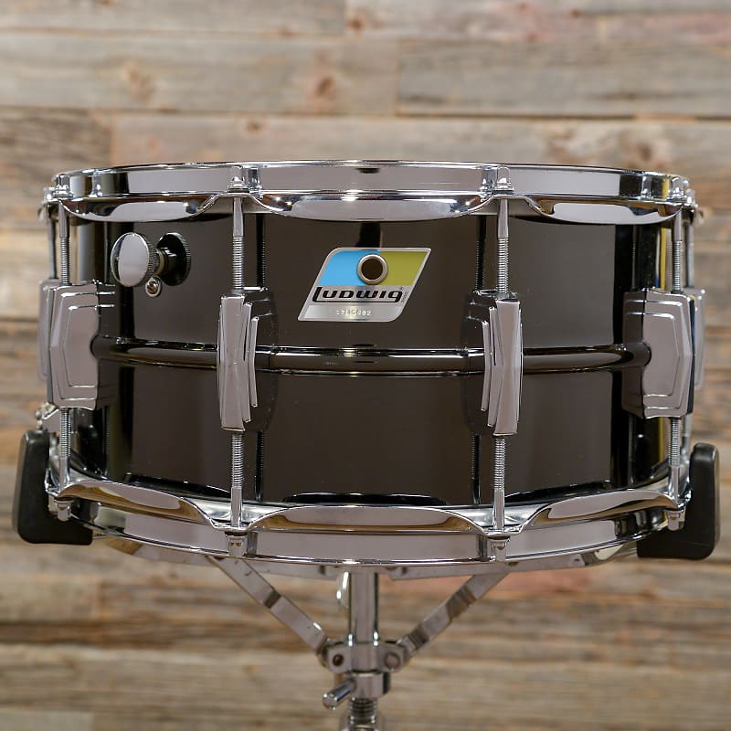 Ludwig No. 417 Black Beauty 6.5x14" Brass Snare Drum with Pointed Blue/Olive Badge 1977 - 1979 image 1
