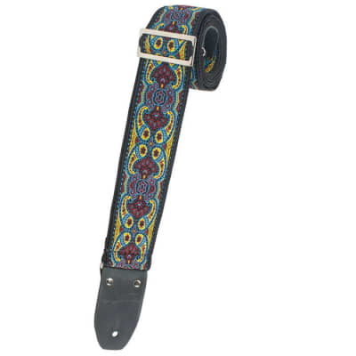 Henry Heller HJQ2-37 Hand Sewn Deluxe Multi Color Jacquard, 2" Guitar Strap, Leather Ends, image 1