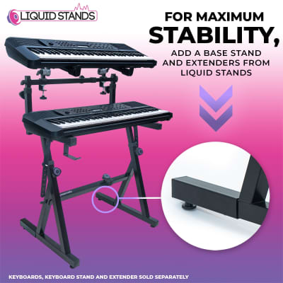 Liquid Stands 2 Tier Keyboard Stand Attachment - Adjustable Electric Digital Piano Stand for 54 - 88 Key Music Keyboards & Synths - Double Stand Extender for Square Tube Z Style Stands image 6