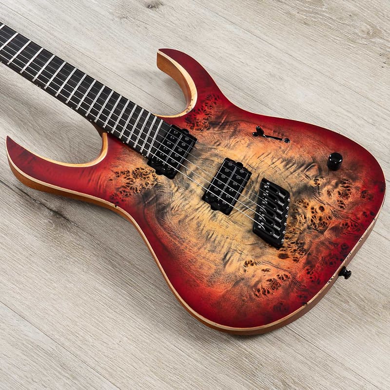 Mayones Duvell Elite VF BKP 6 Multi-Scale Guitar, Ebony Fretboard, Trans Jeans Black Red Burst Satin image 1