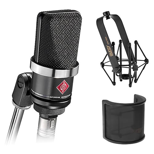 Neumann TLM-102 Large Diaphragm Studio Condenser Microphone (Black) with Suspension Shockmount & Pop Filter image 1