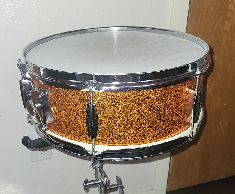Vintage 1970's Japanese Orange metal flake snare drum  6 lug 5 x 14 AS IS easy fix or parts image 1