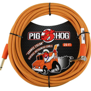 Pig Hog PCH20CCR Vintage Series 1/4" TS Straight to Right-Angle Instrument/Guitar Cable - 20'