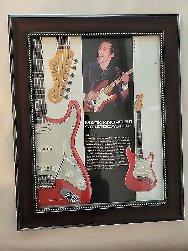 1990's Fender Musical Instruments Color Promotional Ad Framed Mark Knopfler Stratocaster Original image 1