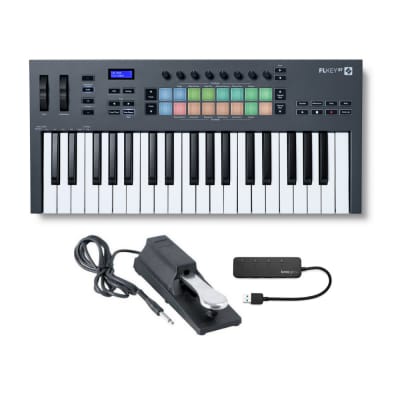 Novation FLkey 37 37-Key MIDI Keyboard Controller for FL Studio Bundle with Sustain Pedal and 4-Port USB 3.0 Hub