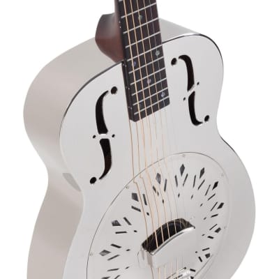 Recording King RM-998-D Style-0 Roundneck Metal Body Acoustic Resonator Guitar, Nickel-Plated image 4