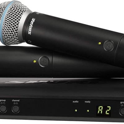 Shure BLX288/B58 Wireless Microphone System for Two Vocalists with BLX88 Dual Channel Receiver and 2X BLX2 Handheld Transmitters with BETA 58A Mic Capsules Optimized for Lead Vocals - H10 Band for sale