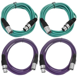 Seismic Audio SAXLX-10-2GREEN2PURPLE XLR Male to XLR Female Patch Cables - 10' (4-Pack)