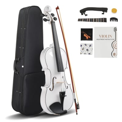 Full Size 4/4 Violin Set for Adults, Beginners, Students with Hard Case, Violin Bow, Shoulder Rest, Rosin, Extra Strings 2020s - White image 1
