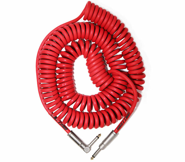 Bullet Cable 30CCR 1/4" TS Coiled Straight to Right-Angle Instrument Cable - 30' image 1