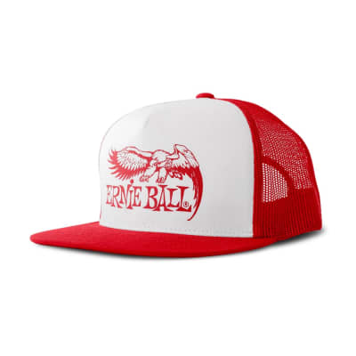 RED WITH WHITE FRONT AND RED ERNIE BALL EAGLE LOGO HAT for sale