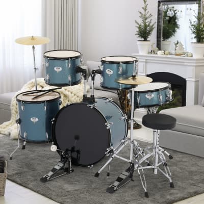 MCH Full Size Adult Drum Set 5-Piece Black with Bass Drum, two Tom Drum, Snare Drum, Floor Tom, 16" Ride Cymbal, 14" Hi-hat Cymbals, Stool, Drum Pedal, Sticks 2020s image 14