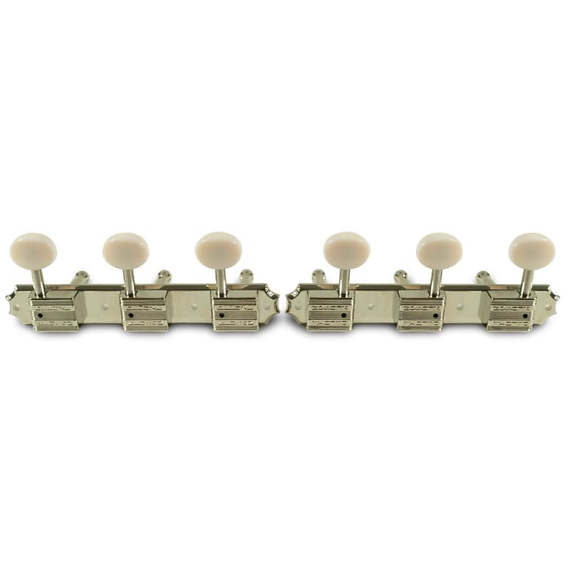 Kluson 3 On A Plate Vintage Diecast Series Tuning Machines Nickel With Parchment Plastic Button image 1
