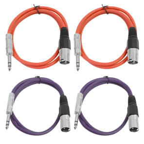 Seismic Audio SATRXL-M3-2RED2PURPLE 1/4" TRS Male to XLR Male Patch Cables - 3' (4-Pack)