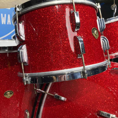 Frankie Banali's Quiet Riot - Leedy & Ludwig Restored 6-Piece Set, 24", 20", 16", 13", 12", 14x5" Matching Snare! Immaculate 1950-1955 - Sparkling Red Pearl image 10