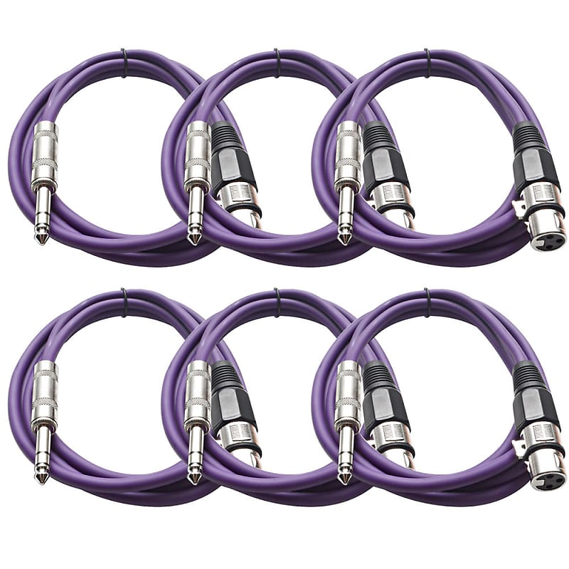 SEISMIC (6) Purple 1/4" TRS  XLR Female 6' Patch Cables image 1