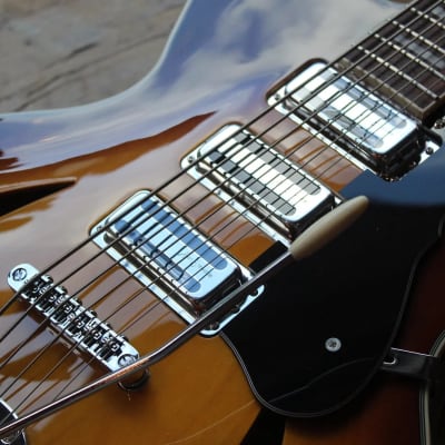 VINTAGE REVO Series 'Custom Supreme' Baritone VI Semi-Acoustic Guitar ~ Tobacco Sunburst, 3, 93 KG image 7