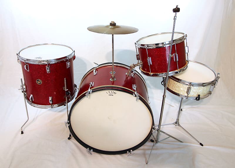 Kent 1960's 4 Piece Red Sparkle Drum Set Reverb