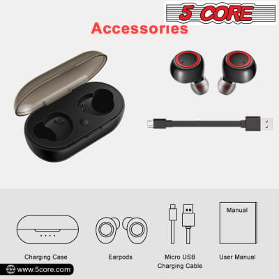 5 Core Wireless Ear Buds • Mini Bluetooth Noise Cancelling Earbud Headphones 32 Hours Playtime IPX8 image 2