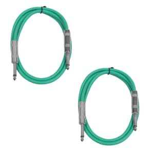 Seismic Audio SASTSX-3-GREENGREEN 1/4" TS Male to 1/4" TS Male Patch Cables - 3' (2-Pack)