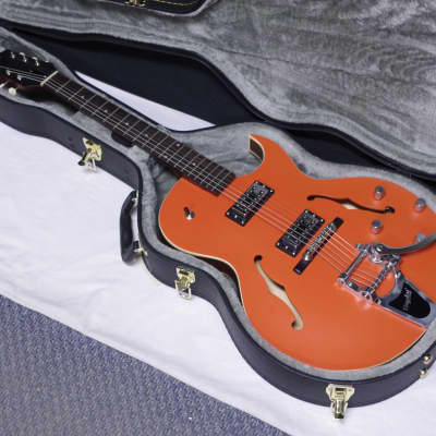 The Loar hollowbody electric guitar - NEW Thinbody Archtop Orange LH-306T Bigsby Tremolo w/ CASE image 1