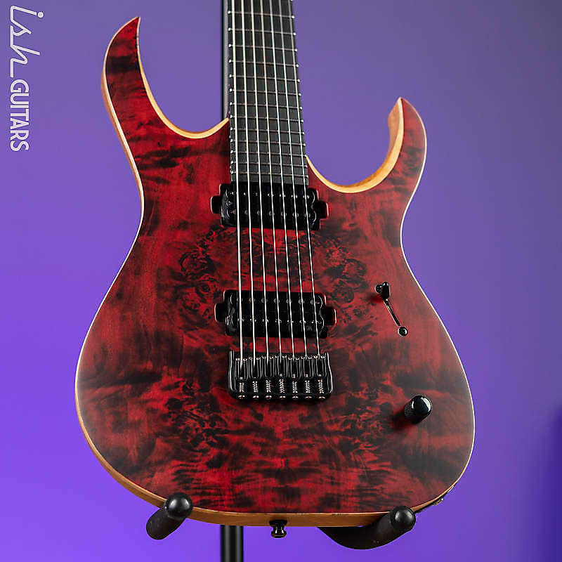Mayones Duvell Elite 7-String Guitar Transparent Dirty Red Satin image 1