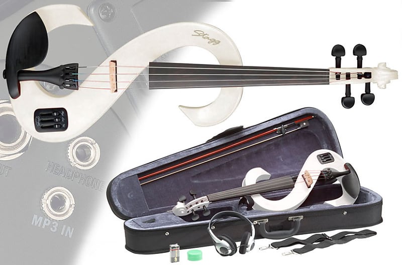 STAGG White 4/4 Silent Electric Violin Set W/fine Tuners Solid Maple Full Size image 1