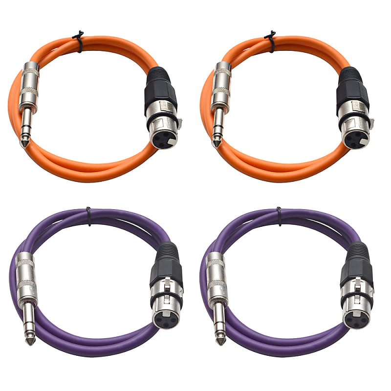 4 Pack of 1/4 Inch to XLR Female Patch Cables 3 Foot Extension Cords Jumper - Orange and Purple image 1