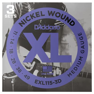 D'Addario EXL115-3D XL Nickel Electric Guitar Strings 3-Pack - 11-49 Gauge image 1