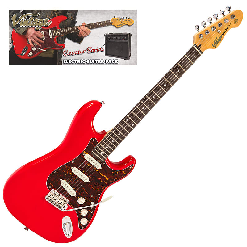 Vintage V60 Coaster Series Electric Guitar Pack Gloss Red