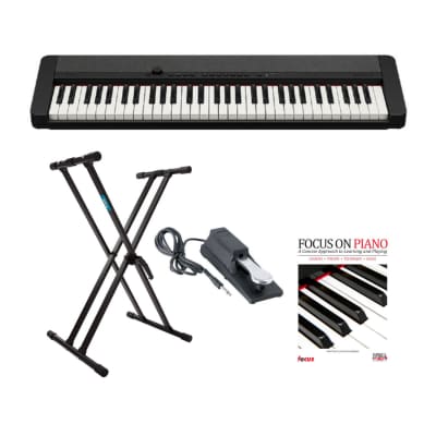 Casio Casiotone CT-S1 61-Key Touch Response Portable Keyboard (Black) Bundle with Adjustable Double X Keyboard Stand, Keyboard Piano Style Sustain Pedal, and Piano Learning Book image 1