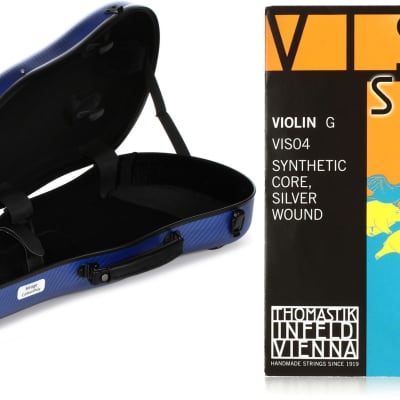 Knilling 610VNBL 3/4-4/4 Size Mirage Polycarbonate Shaped Violin Case - Blue  Bundle with Thomastik-Infeld VIS04 Vision Solo Violin G String - 4/4 Size Silver-wound image 1