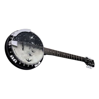 Luna Moonbird 6-String Acoustic Banjo with Single Humbucker Pickup, 21 Frets, C Shape Neck, Rosewood Fingerboard, Black Satin image 8