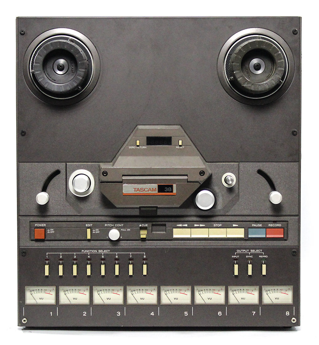 Tascam 38B; 8 track, 10 1/2 reel to reel tape deck.