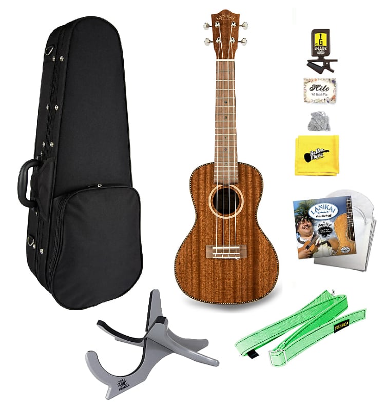 Lanikai MAS-C All Solid Concert Ukulele with Case, Tuner, Strings, Stand, More image 1