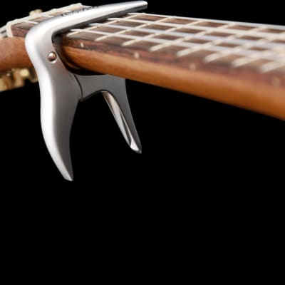 Ortega Guitars OCAPOUKE-CR Capo for Ukulele Flat Fretboards, Chrome w/ Black Silicone image 2