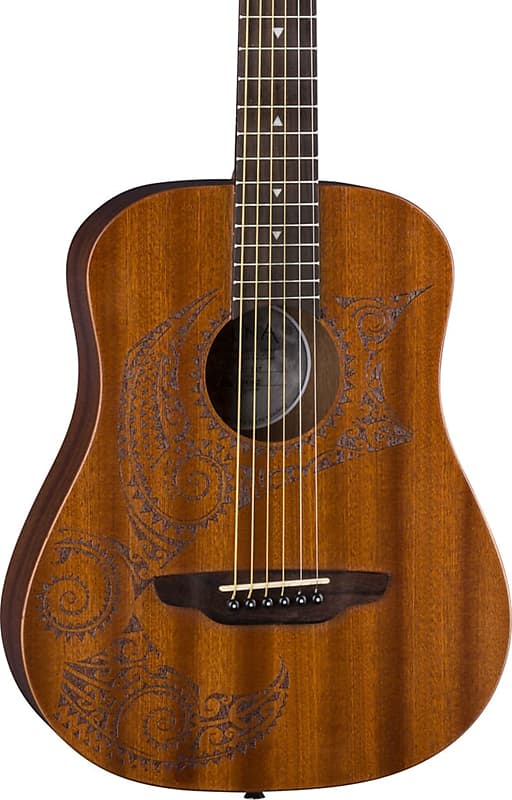 Luna Safari Tattoo Acoustic Travel Guitar, Natural w/ Gig Bag image 1