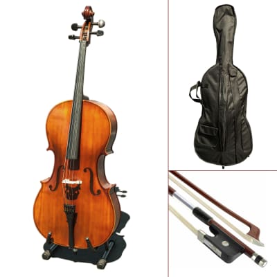 Paititi CE3005PE Scholar 256 Ebony Fitted Matte Finish Solid Wood Cello with Case and Bow 1/2 Size image 1