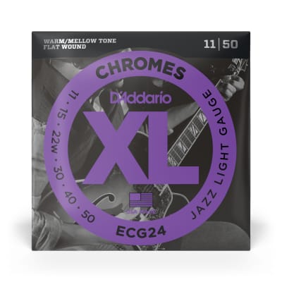D'Addario ECG24-3D Chromes Flat Wound Jazz Light Electric Guitar Strings, 11-50 (3) image 3